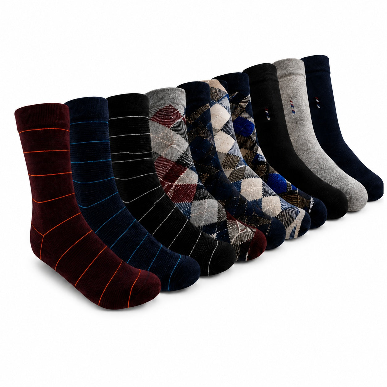 Holacozy Men's Cotton Blend Crew Socks – Assorted Formal & Casual Designs | Pack of 9